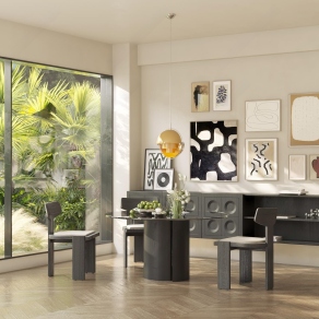 现代中古风餐厅3D模型下载